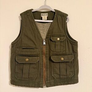 Duluth Trading Co Kids Boys Cargo Vest Olive Green Size 5 Zip Front Patch Pocket
